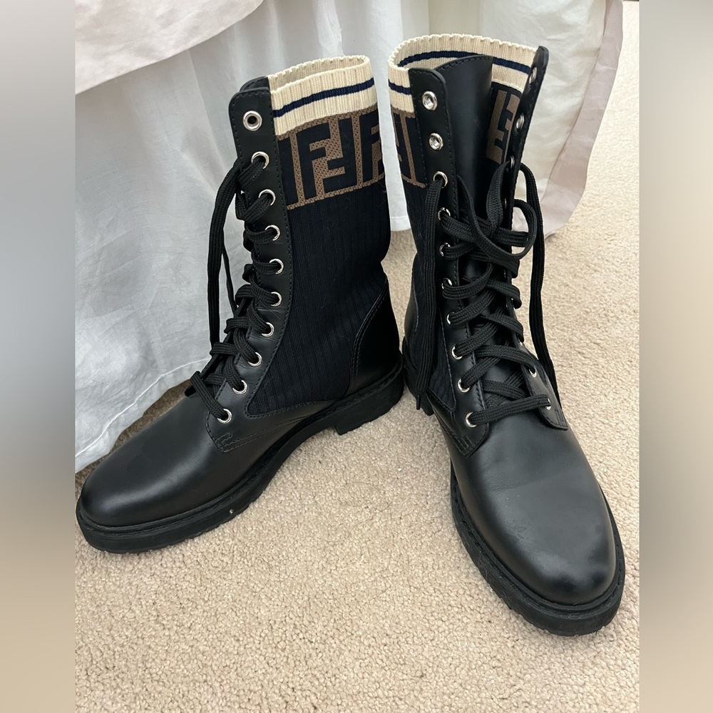 SOLD Rockoko Knit Leather Combat Boots